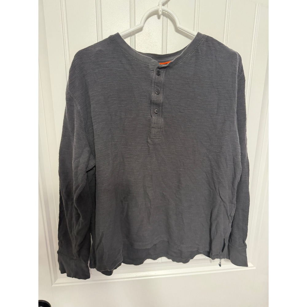 Field & Stream Henley Mens Large Charcoal Gray Waffle Knit Long Sleeve EUC